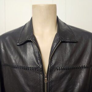 Cole Haan leather jacket L men's buttery black zip front